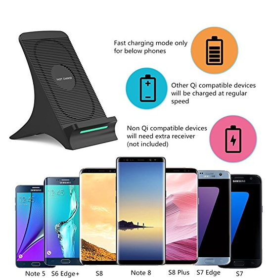 Fuleadture Fast Wireless Charger, 2 Coils Qi Wireless Charger Stand with Cooling Fan for Samsung Galaxy Note 8 S8, iPhone X and Other Qi-Enabled Devices - 副本 - 副本