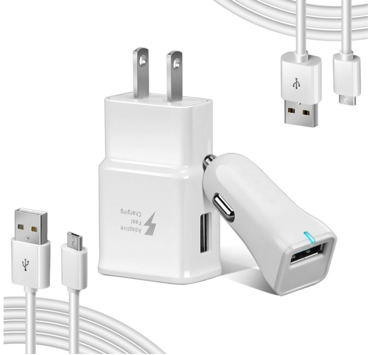 Adaptive Fast Charger Kit for Samsung Galaxy S6 / Galaxy S7 & S7 Edge ,Quick Charge 2.0 Adapter Micro USB 2.0 Cable Kit (Wall Charger + Car Charger + 2 x Micro Cable) for Note 4, S3,and more